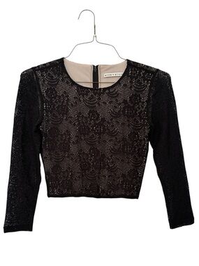alice + olivia black sheer lace crop top size XS extra small